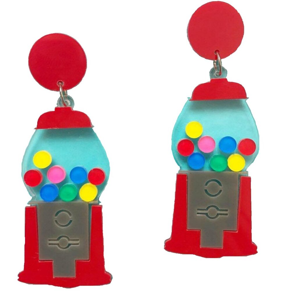 Red Gumball Machine Drop Earrings - Women Jewelry Earrings